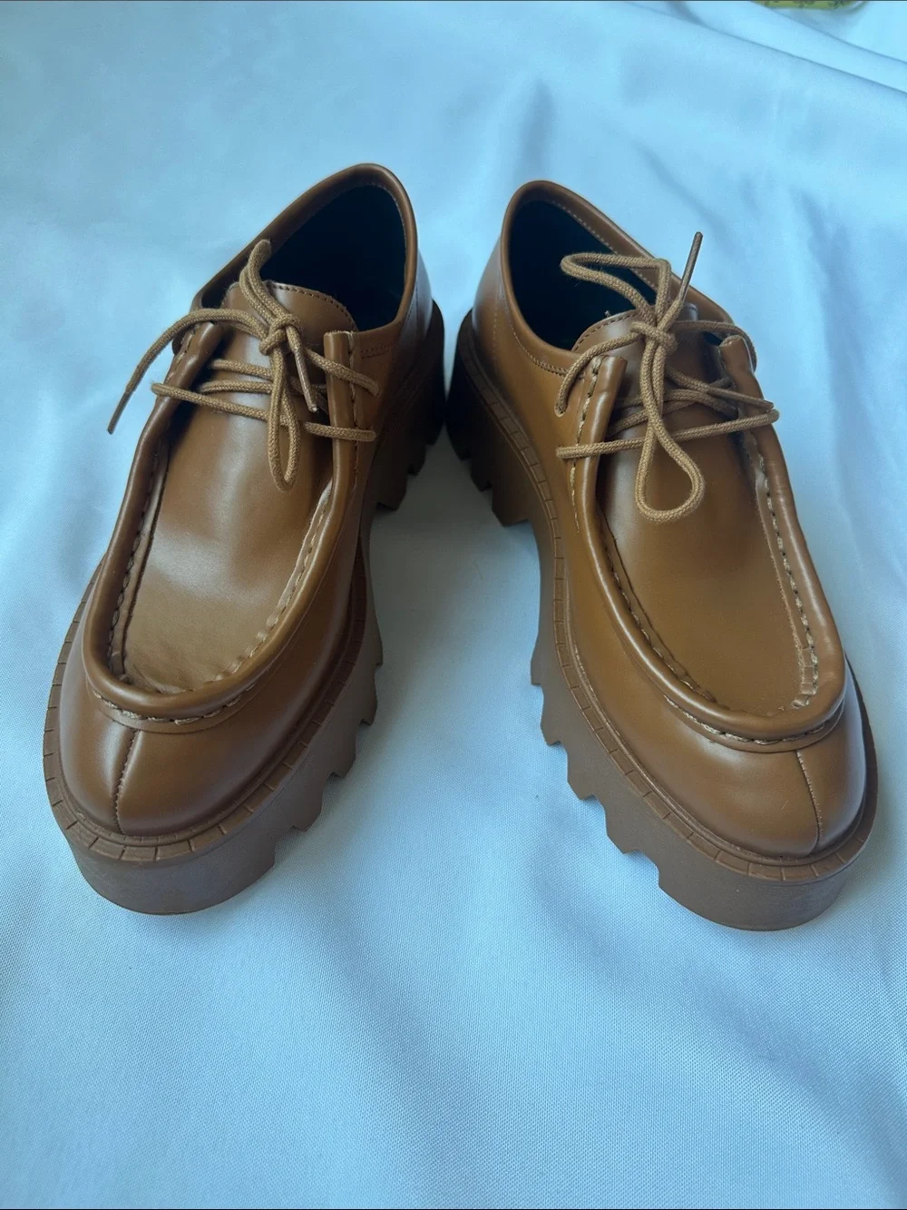 Zara Flat Platform Leather Loafers Brown Size 6 Preppy Modern Chunky